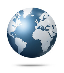 blue grey earth globe isolated on white background