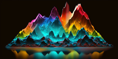 Wall Mural - colorful mountain soundwave made of iridescent silk, glowing Generative AI