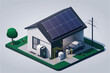 Home electricity scheme with battery energy storage system on modern house photovoltaic solar panels and rechargeable li-ion backup. Electric car charging on renewable smart power Generative AI
