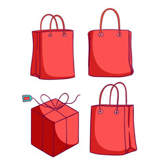 red shopping bag and gift box doodle