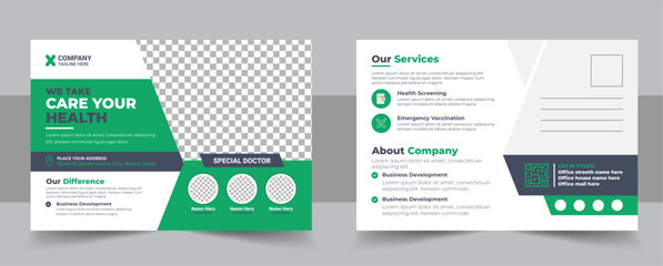 Wall Mural - Health care, dental care medical postcard template, Medical and healthcare postcard flyer template design