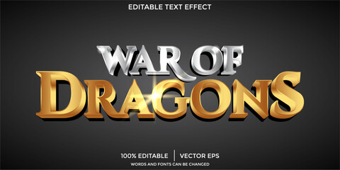 Poster - War of dragons text, game style editable font effect