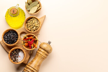 Wall Mural - Various dried spices in small bowls