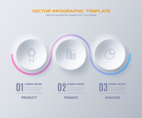 Wall Mural - Neumorphism infographic, 3 step timeline illustration.	
