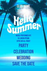 Wall Mural - Hello Summer Template Design Beach Palms Party Poster, Flyer