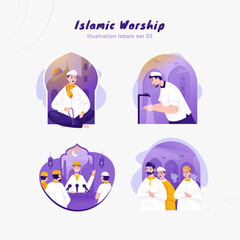 Wall Mural - Islamic worship illustration on labels set