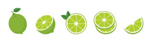 Vector Lime Slice Green Illustration Lemon Isolated Half Fruit Lime. Fresh Green Cut Citrus Icon. Vector 10 Eps.