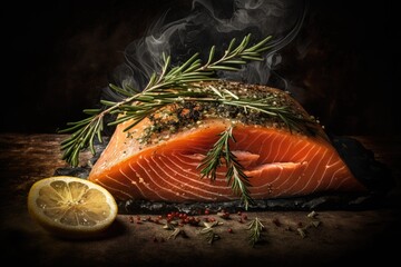 Wall Mural - smoked salmon seasoned with rosemary,. Generative AI