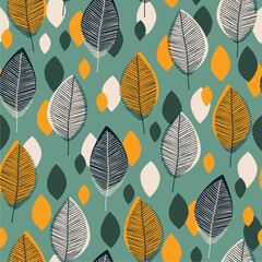 Wall Mural - Scandinavian seamless doodle pattern with vintage leaves sketch. For wrapping paper. Ideal for wallpaper, surface textures, textiles.