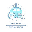 Data lineage turquoise concept icon. Information flow record. Data lake key concept abstract idea thin line illustration. Isolated outline drawing. Editable stroke. Arial, Myriad Pro-Bold fonts used