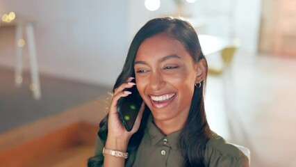 Aufkleber - woman, phone call and conversation, laughing and communication with business contact and networking.