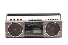 Retro Portable Stereo Radio Cassette Recorder Isolated On White.
