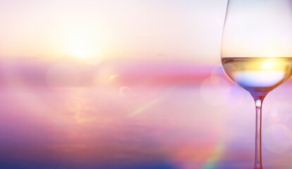 Art white wine on the summer sea background