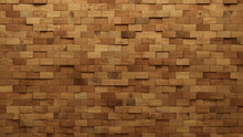 Timber, Soft Sheen Wall Background With Tiles. Wood, Tile Wallpaper With Rectangular, 3D Blocks. 3D Render