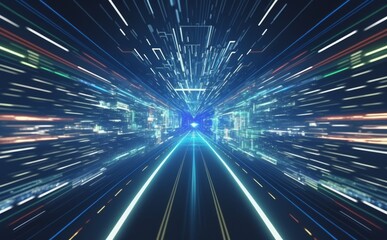 Poster - futuristic tunnel with lights Generative AI