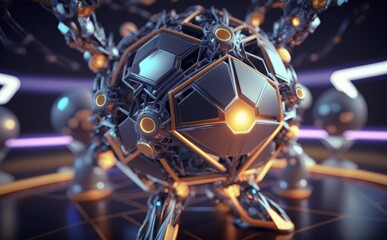 Poster - Generative AI illustration of abstract geometric composition, digital art works.