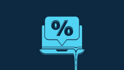 Poster - Blue Percent discount and laptop icon isolated on blue background. Sale percentage - price label, tag. 4K Video motion graphic animation