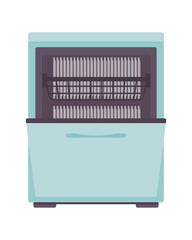 Poster - Dishwashing machine semi flat color vector object. Energy-efficient appliance for kitchen. Editable full sized icon white. Simple cartoon style spot illustration for web graphic design and animation