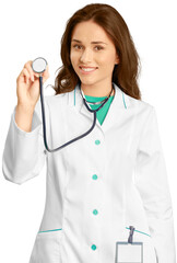 Poster - Attractive young female doctor  on background