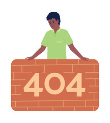 Poster - Sad man behind brick wall 404 page not found illustration. Guy flat vector 2D cartoon character on white. Editable error flash message for application, web UX, UI design. Catamaran Bold font used