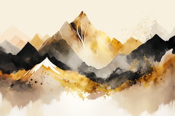 Wall Mural - Golden mountains with sharp ridges. Beautiful, minimalistic print for your decor for postcard, congratulations and poster. Generative AI