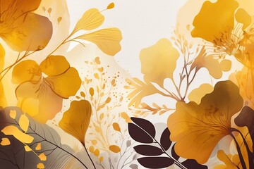 Wall Mural - Golden leaves. Beautiful, minimalistic print for your decor for postcard, congratulations and poster. Generative AI