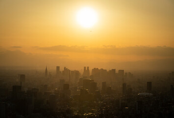 Sticker - Tokyo from above at sunset in Japan.