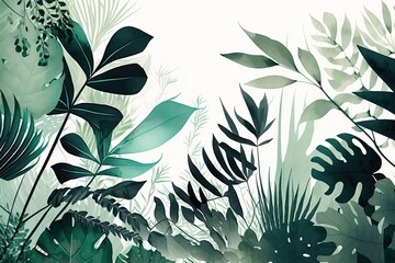 Wall Mural - Beautiful plant branches with leaves. Beautiful, minimalistic print for your decor for postcard, congratulations and poster. Generative AI