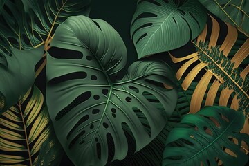 Wall Mural - Palm green leaves. Beautiful, minimalistic print for your decor for postcard, congratulations and poster. Generative AI