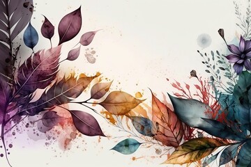 Poster - Bright leaves on a light background. Beautiful, minimalistic print for your decor for postcard, congratulations and poster. Generative AI