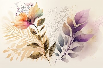 Poster - Bright bouquet of leaves on a light background. Beautiful, minimalistic print for your decor for postcard, congratulations and poster. Generative AI