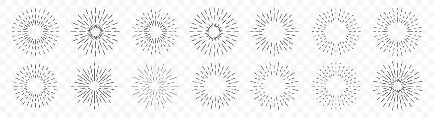 Aufkleber - Sunburst element collection. Set of sunbeam radial sun ray