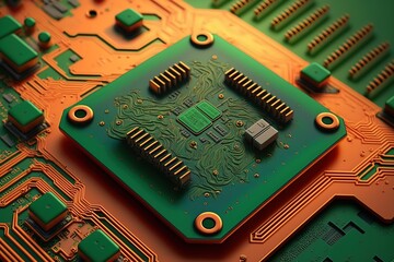 Poster - Abstraction of a printed circuit board, technological background.Generative AI