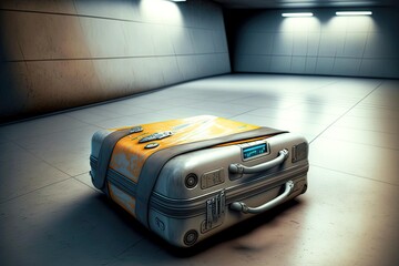 Wall Mural - suitcase was delivered to airport in airport baggage claim area, created with generative ai