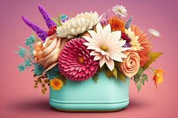 Canvas Print - Beautiful flower bouquet in a decorative vase. Generative AI