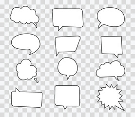 Set of comic speech bubbles on transparent background. Vector illustration.