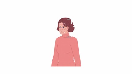 Poster - Animated scanning smiling woman face. Office worker attendance monitoring. Flat character animation white background with alpha channel transparency. Color cartoon style 4K video footage