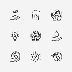 Set of earth day icon for web app simple line design