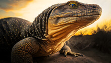 Close Up Of Lizard Side View, Golden Hour Nature
