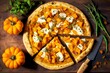 vegetarian pizza with cottage cheese and rosemary baked butternut squash, created with generative ai