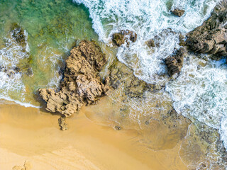 Poster - Aerial View of Atlantic Ocean Waves at Rocky Coast in Portugal.  