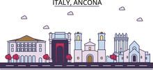 Italy, Ancona Tourism Landmarks, Vector City Travel Illustration