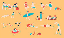 Summer Holiday Activities And Icons By The Beach
