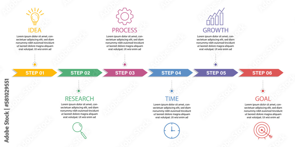 Infographic template. 6 Step timeline journey, calendar Flat simple ...
