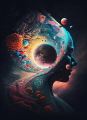 Wall Mural -  illustration of space with person profile