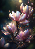 Fototapeta Kwiaty - magical pink flowers of magnolia close up