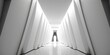 A contemporary, minimalist space: a white background with a long, empty, well-lit corridor featuring a futuristic sci-fi triangle tunnel, Generative AI