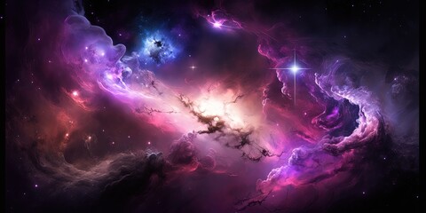 Wall Mural - the backdrop is a galaxy with pink and purple nebula, generative ai