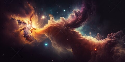 Wall Mural - web banner featuring nebula and stars against a space background for nighttime ambiance, generative 