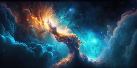 Wall Mural - night sky web banner featuring nebula and stars in a mesmerizing space background, generative ai